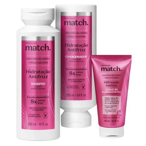 Kit Match o Boticário Hidratação Antifrizz (3 Produtos)